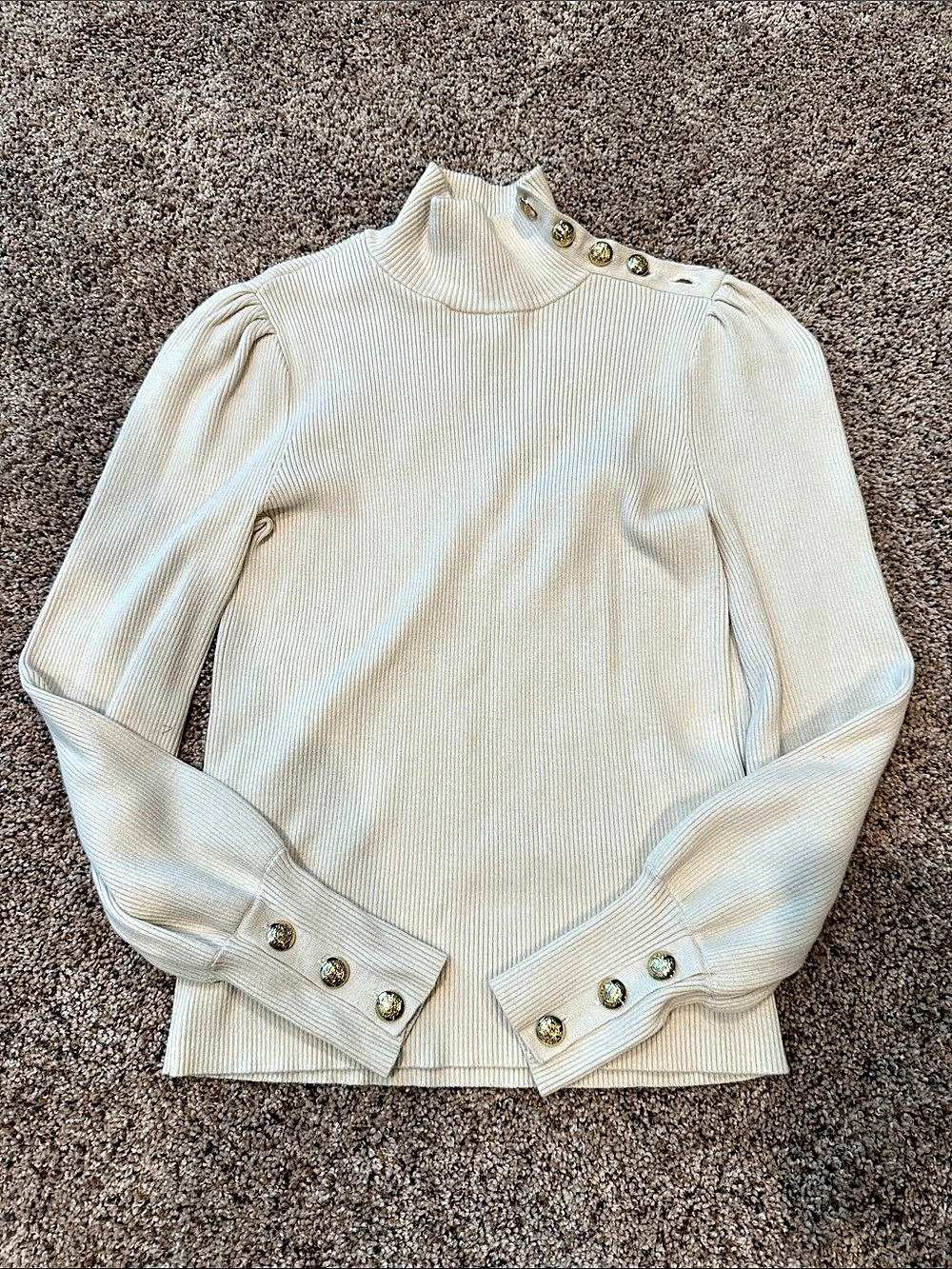 Lauren Ralph Lauren Ribbed Turtleneck Sweater Cream Small Like New